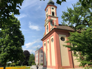 Castle church St. Marien or Schlosskirche St. Marien (Flower Island Mainau on the Lake Constance or...