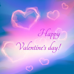 Light hearts on sky background. romantic concept art