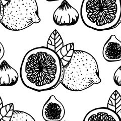 lemon, figs tropical fruits seamless pattern