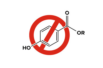 Paraben molecule vector skeletal chemical formula. Organic ingredient label, cosmetic bio sticker, eco herbal emblem. Health safe product with no paraben