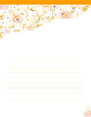 Empty sheet of paper with a beautiful floral ornament in yellow.