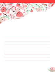 Fototapeta premium Empty sheet with watermelon ornament in red tones.