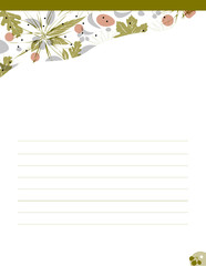Blank sheet with beautiful floral ornament in shades of green.
