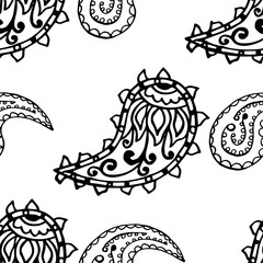 paisley seamless pattern, hand drawn indian cucumber, sketch