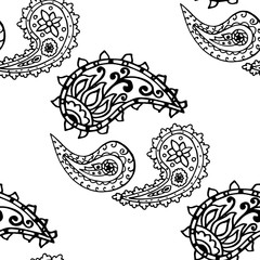 paisley seamless pattern, hand drawn indian cucumber, sketch