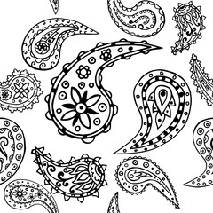 paisley seamless pattern, hand drawn indian cucumber, sketch