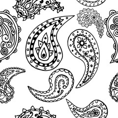 paisley seamless pattern, hand drawn indian cucumber, sketch