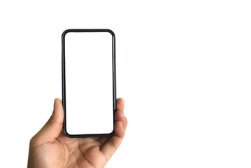 Hands holding the phone in a white background