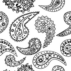 paisley seamless pattern, hand drawn indian cucumber, sketch