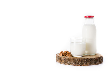 Almond milk isolated on white background. Copyspace