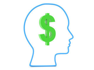 3D Outline of head with dollar symbol inside