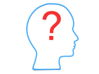 3D Outline of head with question mark inside it