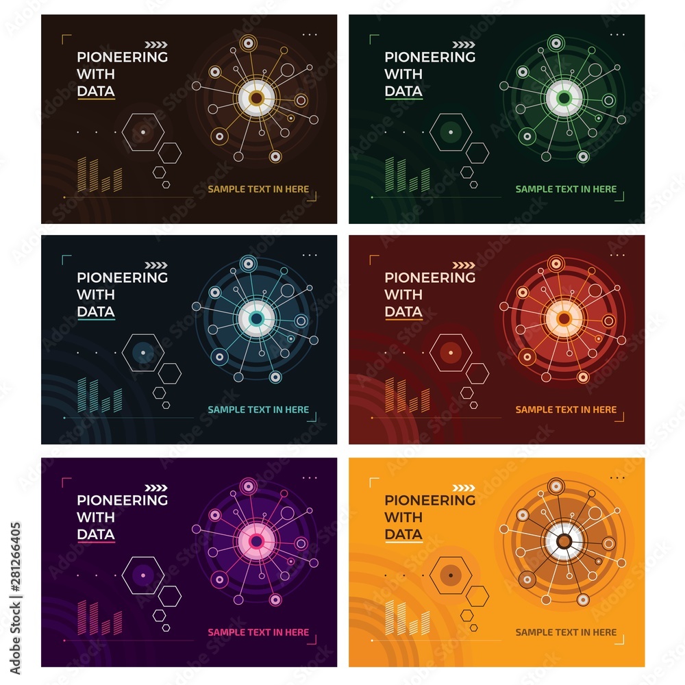 Fototapete Futuristic and abstract technology graphic elements with circle cell nucleus forms set collection