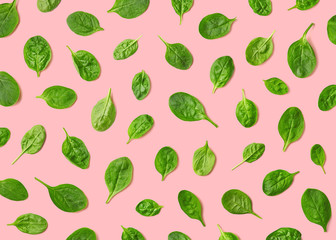 Colorful pattern of fresh spinach leaves