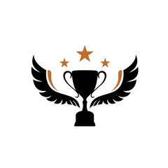 Champion trophy with gold star and feather wings illustration logo design