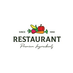 Classic restaurant logo design with colorful vegetables illustration