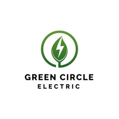 Leaf shape with lightning bolt inside circle logo design