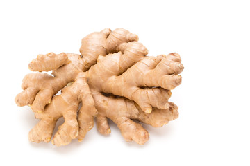 Ginger bio and lemon on white background.