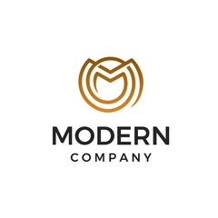 Initial letter M in gold circle line logo design