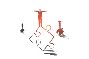 Teamwork, coworking, partnership concept sketch. Hand drawn isolated vector illustration