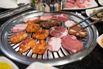 Pork grill on hot coals, Korean or Japanese BBQ Yakiniku style.