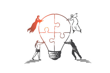 Teamwork, coworking, partnership, success concept sketch. Hand drawn isolated vector illustration