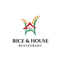 Rice and house asian restaurant logo design inspiration