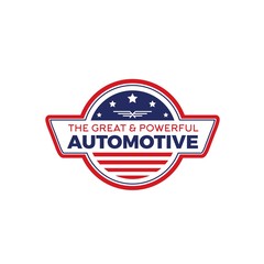 American automotive circle signage logo design with red and blue color