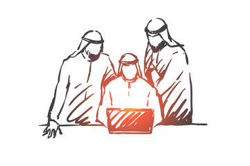 Teamwork, coworking, partnership, success concept sketch. Hand drawn isolated vector illustration