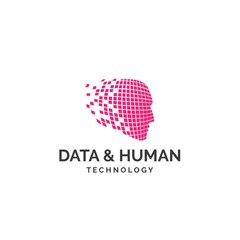 Data pixel in human head form graphic illustration logo design