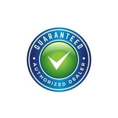 Guarantee checkmark circle seal label design with green blue color tone