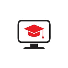Red graduation college hat inside monitor graphic design