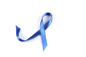 Blue awareness ribbon isolated on white background