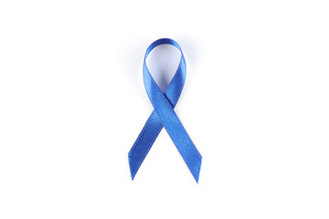 Blue awareness ribbon isolated on white background