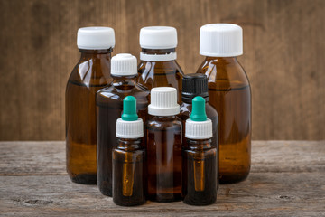 Small bottles with medicinal solution or essential oil