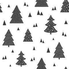 Scandinavian seamless pattern with christmas trees. Vector hand drawn background