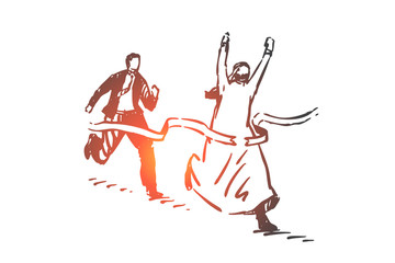 Competition, success, leadership, champion, winner concept sketch. Hand drawn isolated vector illustration