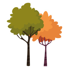 Nature trees with leaves isolated cartoon