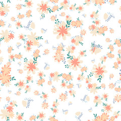 Beautiful pattern with simple foolproof flower botanical. Wild botanical garden bloom. Flower background. Spring floral surface pattern. Leaves illustration.