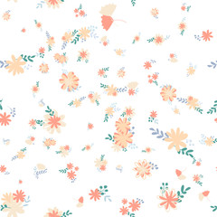 Beautiful pattern with simple foolproof flower botanical. Wild botanical garden bloom. Flower background. Spring floral surface pattern. Leaves illustration.