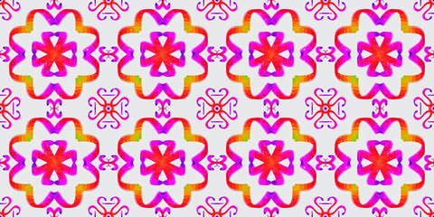 Seamless endless repeating multicolored bright ornament of different colors