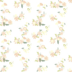Pattern of bouquets of simple, clear, ordinary flowers in Victorian colors