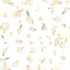 Pattern of bouquets of simple, clear, ordinary flowers in Victorian colors