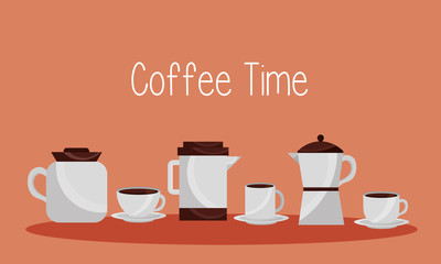 Coffee pots and cups vector design