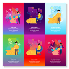 Fototapeta premium Flat Design Vector Investment Strategy. Modern flat design concept of Marketing Strategy for website and mobile. Isometric vector illustration. Template for presentation, web, advertisement, banner.