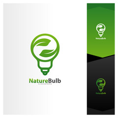 Nature Bulb logo design vector template. Bulb with Leaf logo design concept. Icon Symbol