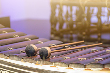 Close up  wooden xylophone in a music classroom.