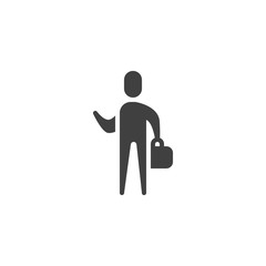 Man with Briefcase vector icon. filled flat sign for mobile concept and web design. Businessman with portfolio glyph icon. Symbol, logo illustration. Vector graphics