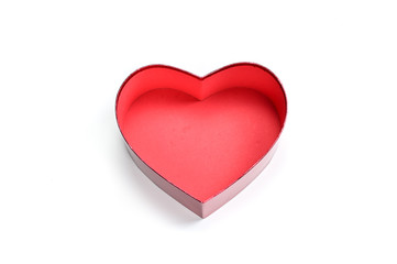 Open red heart shape gift box isolated on white background