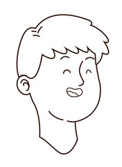 Teenager boy smiling face cartoon in black and white